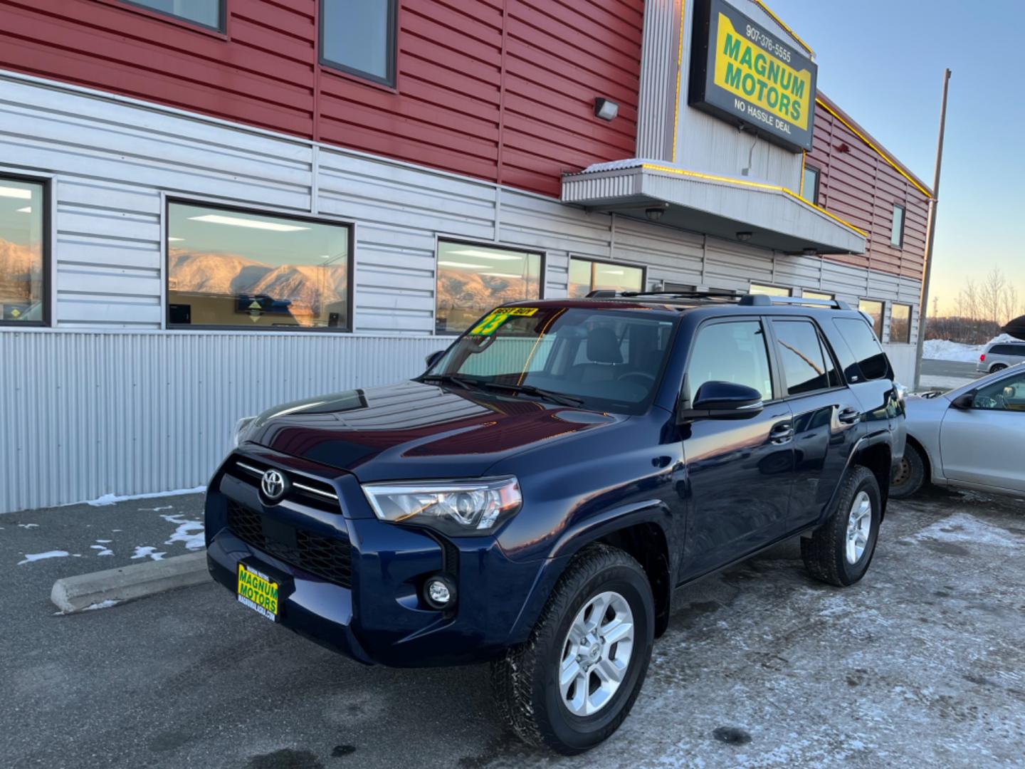 2023 Blue /black leather Toyota 4Runner SR5 Premium 4WD (JTENU5JR5P6) with an 4.0L V6 DOHC 24V engine, 5A transmission, located at 1960 Industrial Drive, Wasilla, 99654, (907) 274-2277, 61.573475, -149.400146 - Photo#2